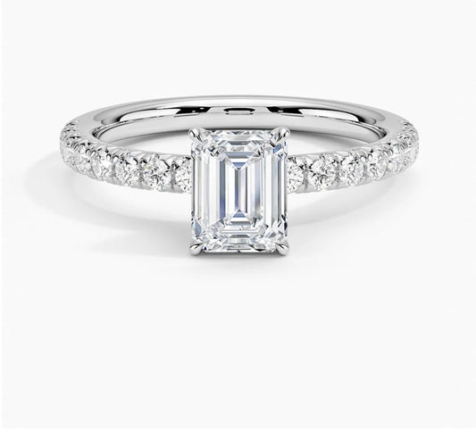 IGI Certified 1CT D VVS2 Lab Grown Diamond Emerald Cut Solitaire Ring with Side Stones