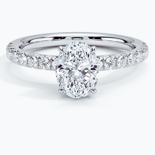 IGI Certified 1CT D VVS2 Lab Grown Diamond Oval Cut Solitaire Ring with Side Stones