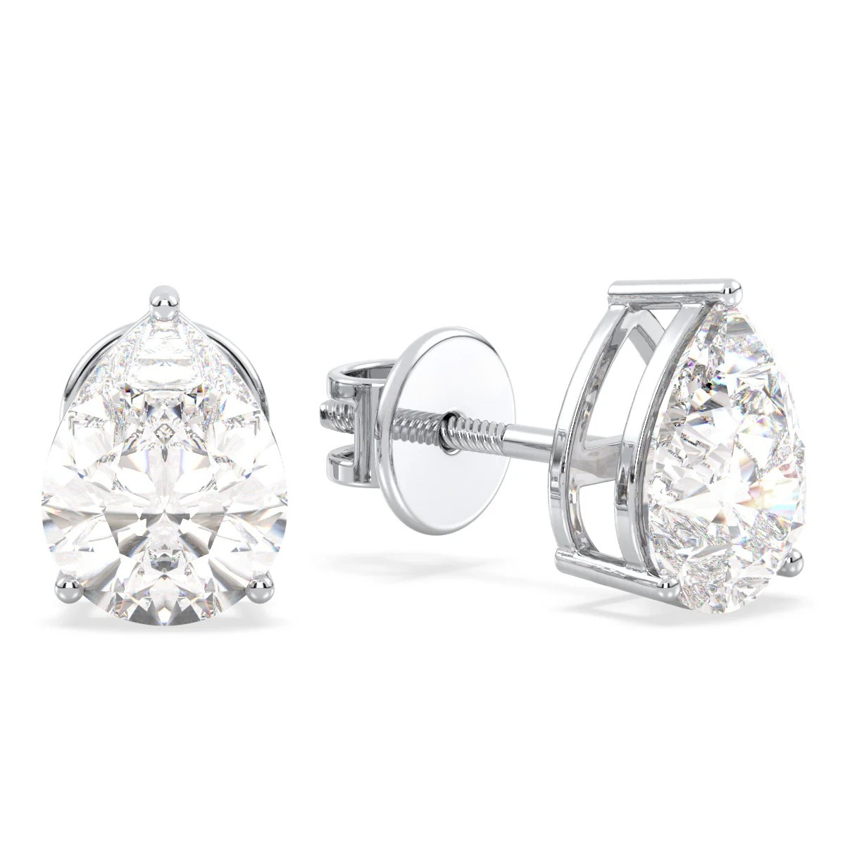 IGI Certified 1ct each D VVS2 Lab Grown Diamond Pear Cut Solitaire Studs