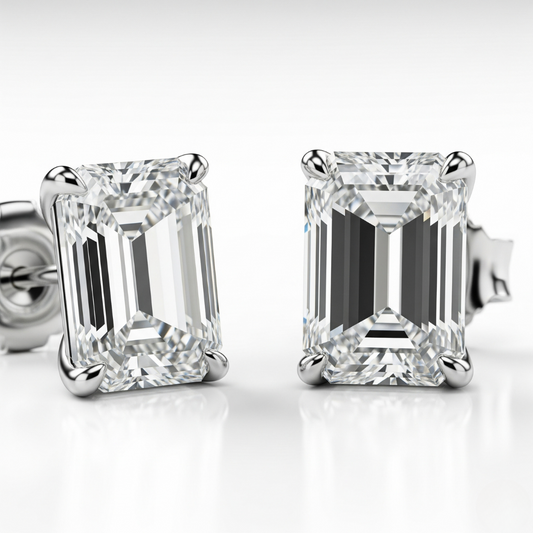 IGI Certified D VVS2 Lab Grown Diamond Emerald Cut Solitaire Studs