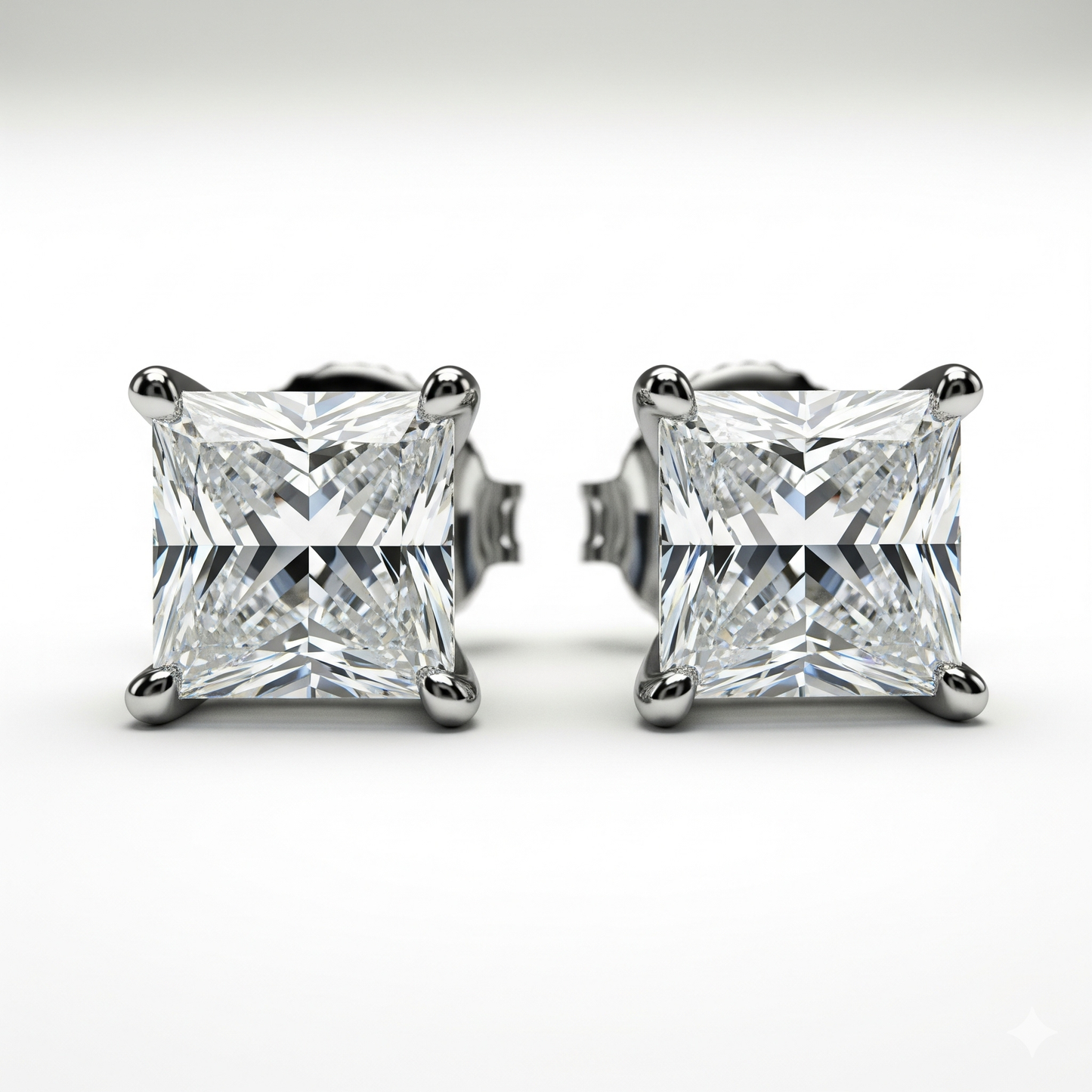 IGI Certified 1ct each D VVS2 Lab Grown Diamond Princess Cut Solitaire Studs