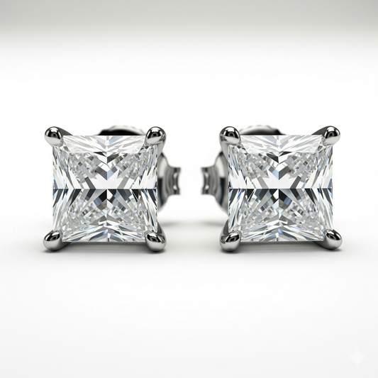 IGI Certified 1ct each D VVS2 Lab Grown Diamond Princess Cut Solitaire Studs