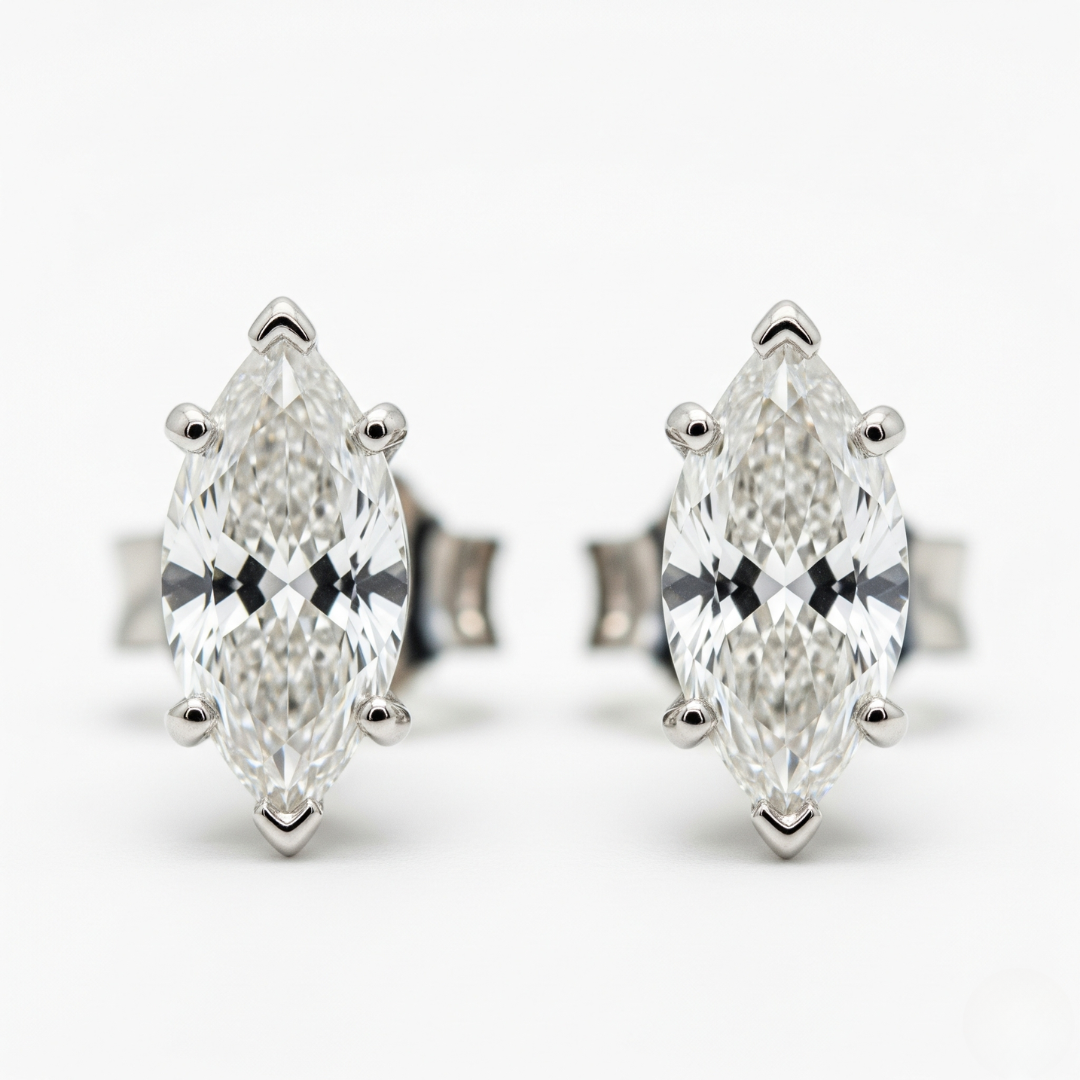 IGI Certified D VVS2 Lab Grown Diamond Marquise Cut Solitaire Studs