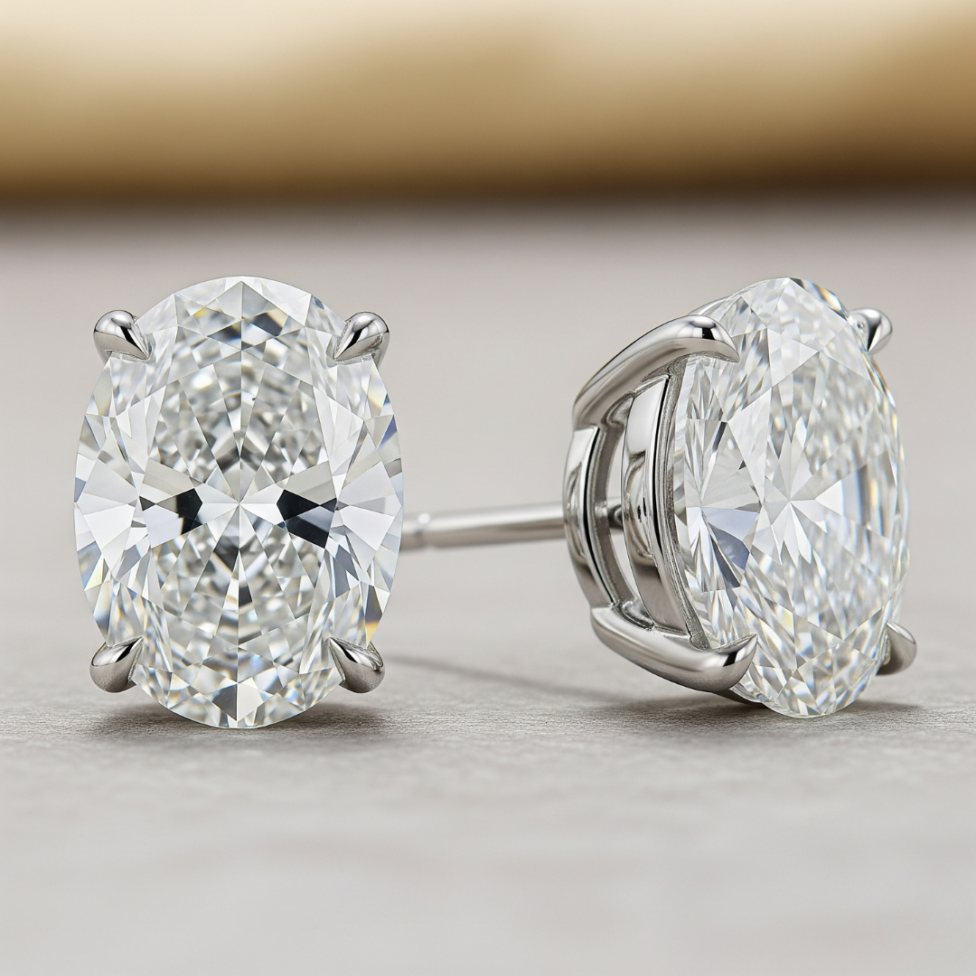 IGI Certified D VVS2 Lab Grown Diamond Oval Cut Solitaire Studs