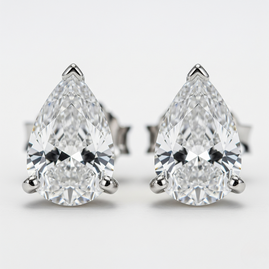 IGI Certified 1ct each D VVS2 Lab Grown Diamond Pear Cut Solitaire Studs