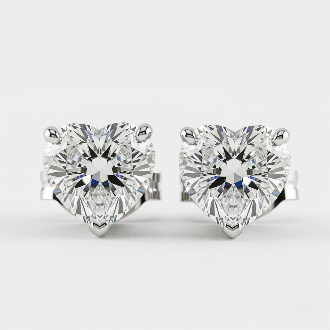 IGI Certified 1ct each D VVS2 Lab Grown Diamond Heart Cut Solitaire Studs