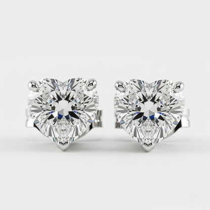 IGI Certified 1ct each D VVS2 Lab Grown Diamond Heart Cut Solitaire Studs