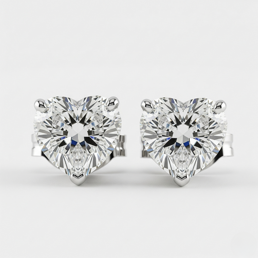 IGI Certified 1ct each D VVS2 Lab Grown Diamond Heart Cut Solitaire Studs